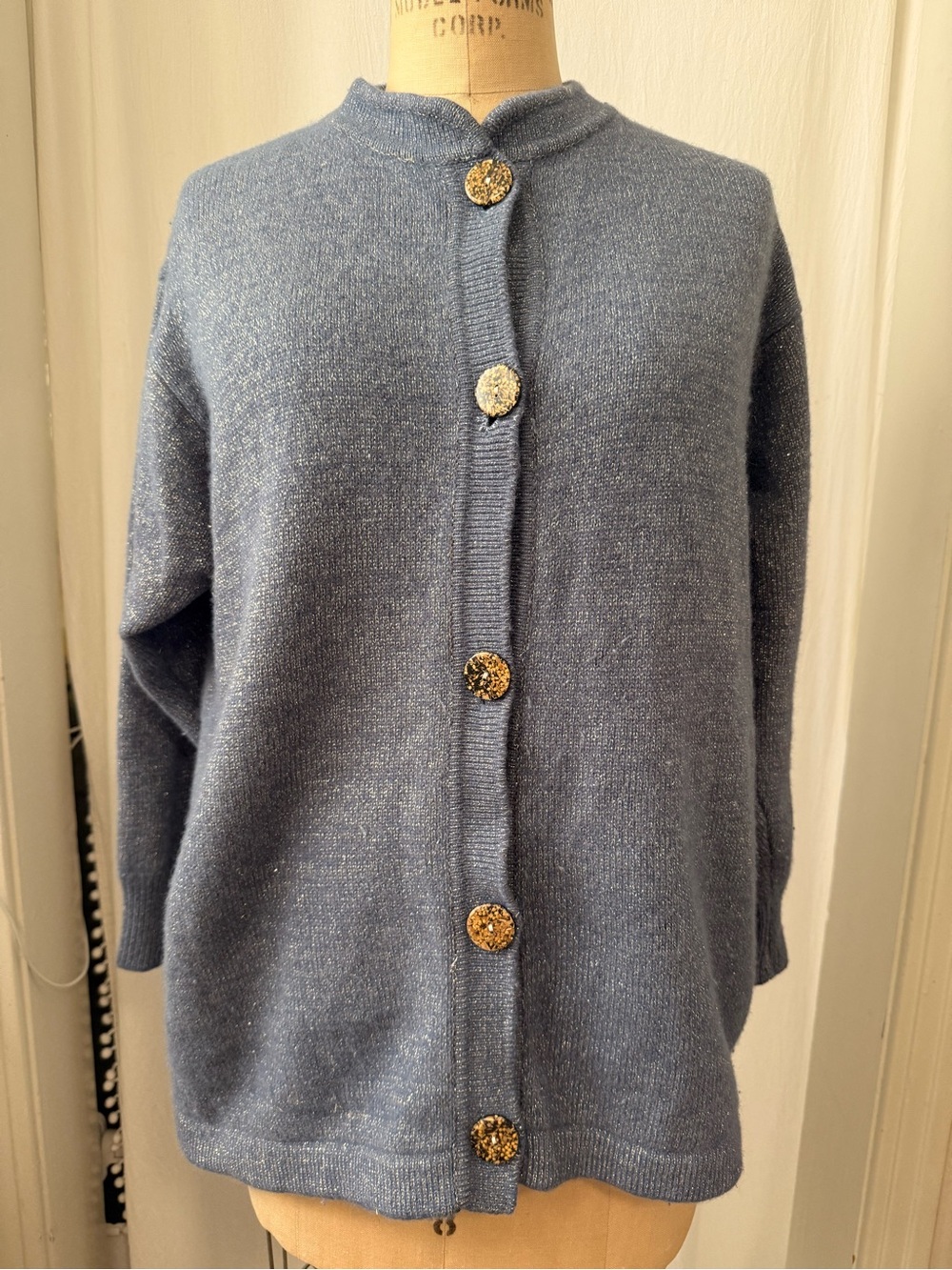 Gloria, Grandma Inspired, Lurex blended Cardigan, Gold Buttons, Vintage
